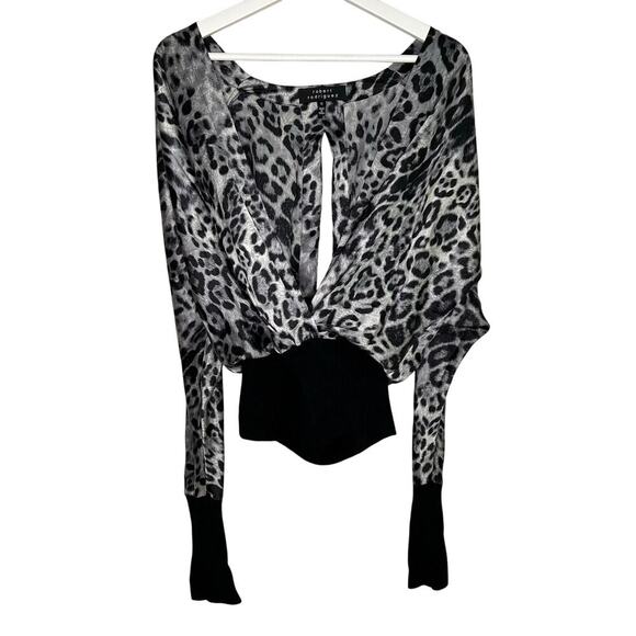 Robert Rodriguez Leopard Print Long Sleeve Surplice V-Neck Blouse Top Black 10 - Picture 1 of 6